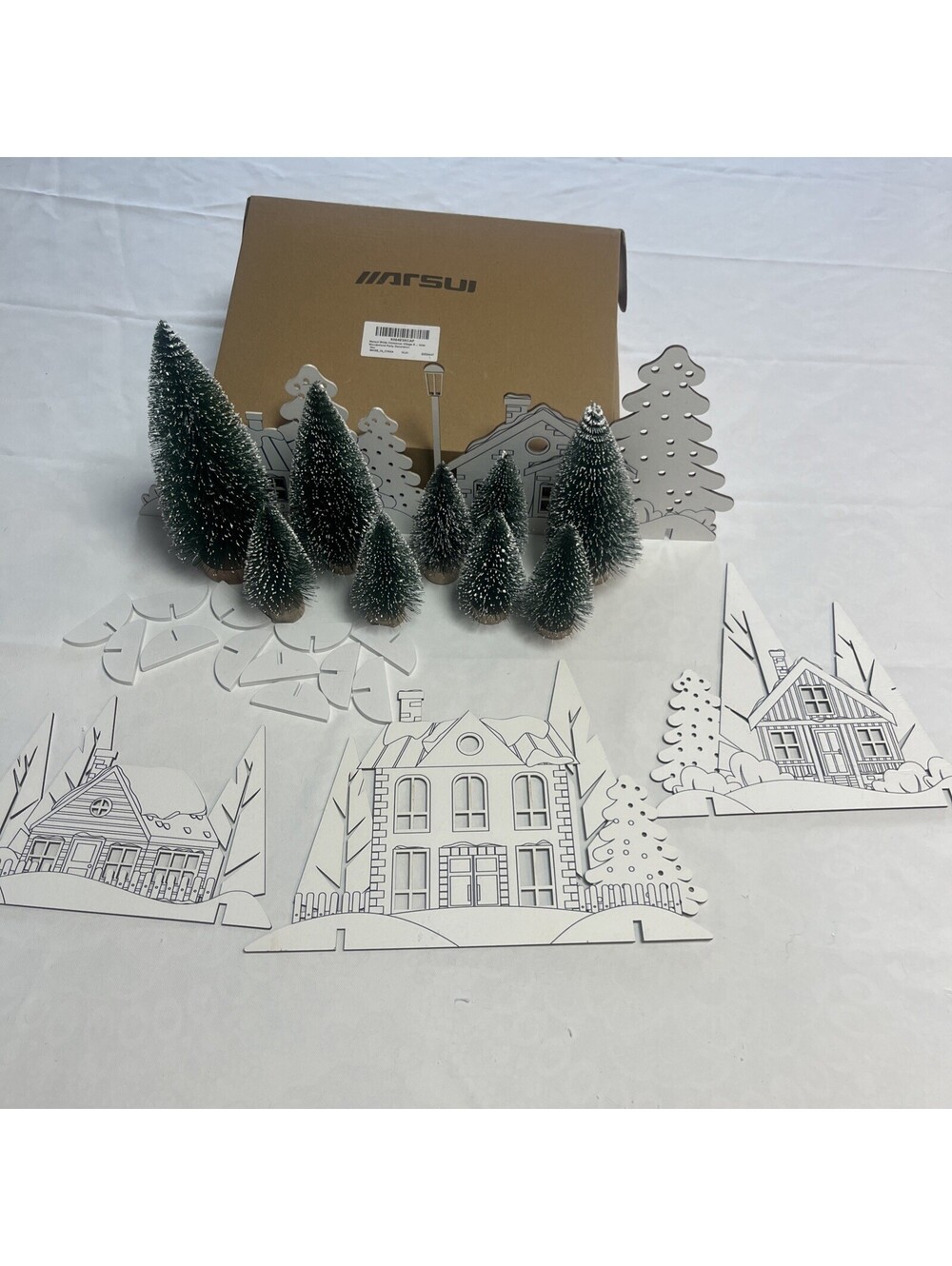 Wooden Village Trees, Forest White Houses Decoration Party, Wonderland